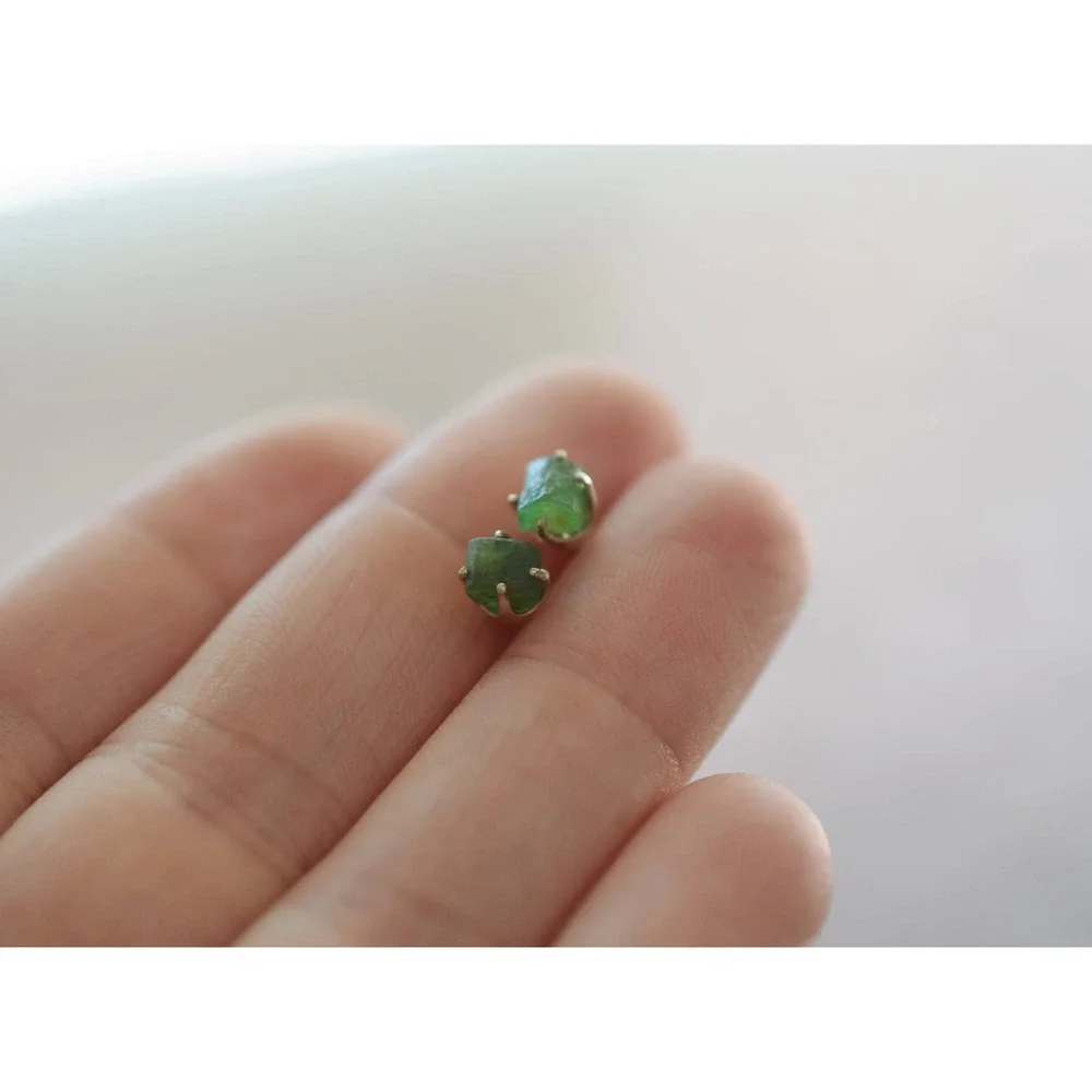 Emerald Earrings, Raw Emerald Earrings, Gemstone Earrings, Natural Emera…